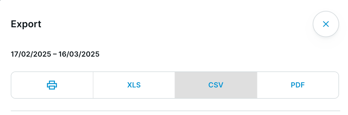 Degiro-Exportdialog mit verschiedenen Dateiformatoptionen und hervorgehobenem CSV-Format
