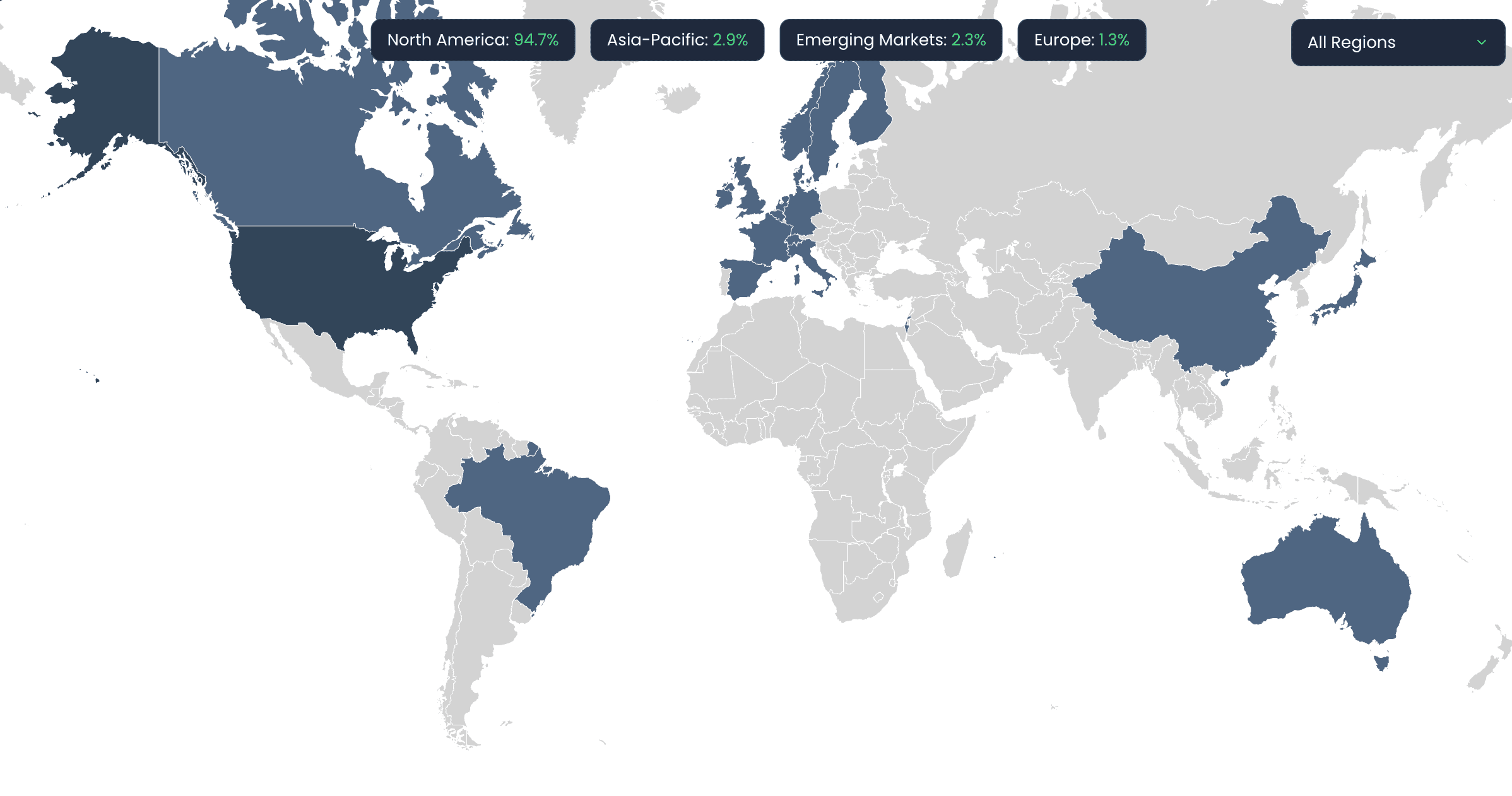 World map showing geographic distribution of portfolio investments across different countries and regions