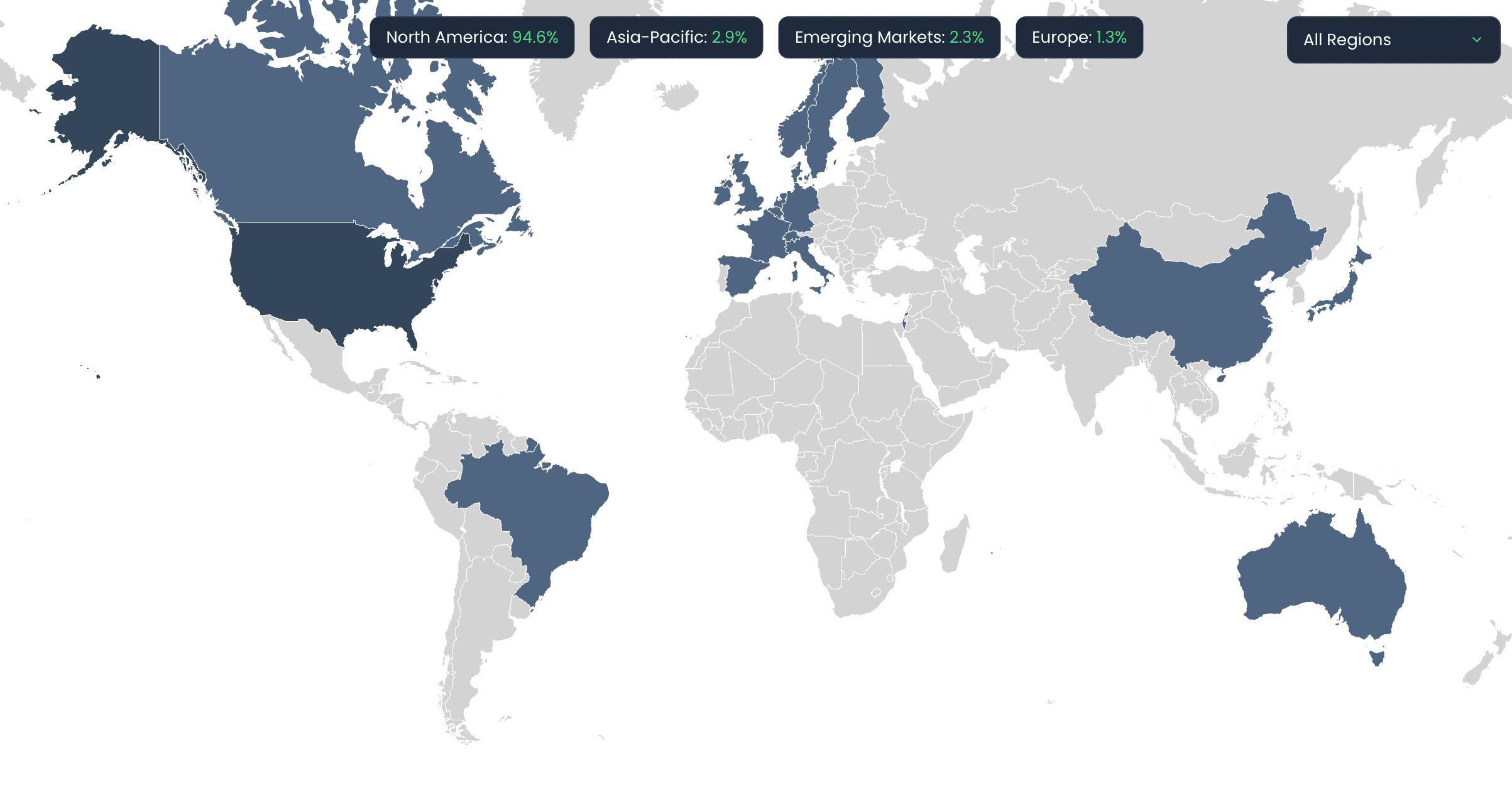 World map visualization showing geographical distribution of investments across different regions and markets